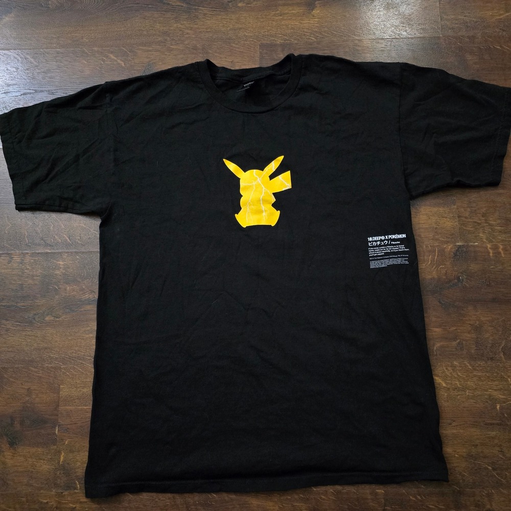 10.Deep x Pokemon Pikachu Lightning Silhouette Black Graphic T-Shirt Mens L
